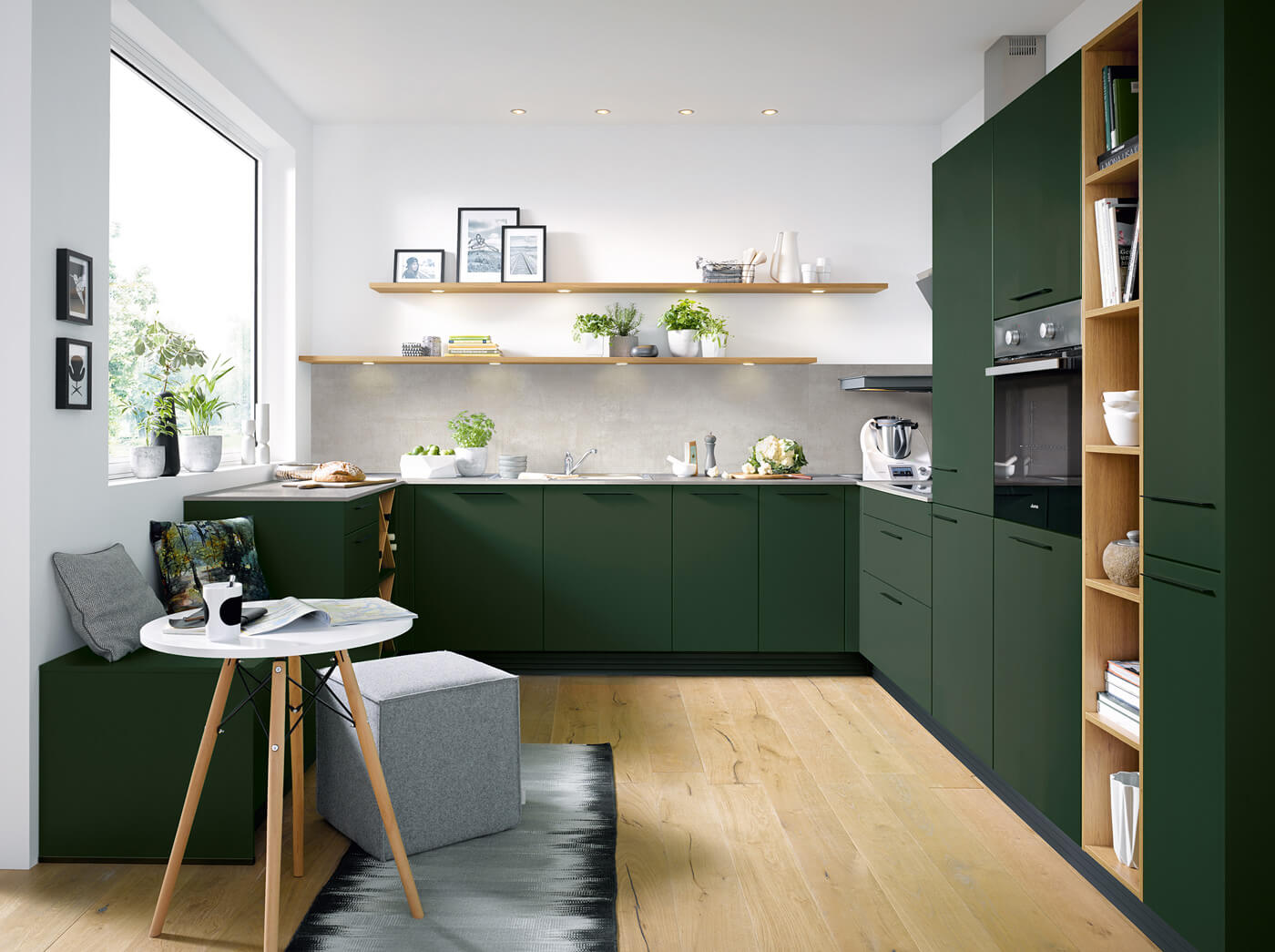 dunkelgrüne neola-küche in u-form